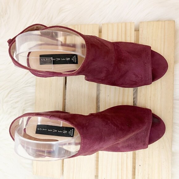 Steven by Steve Madden Venuz Peep Toe Cutout Plum Suede Sandals Size 7.5 - Picture 3 of 9